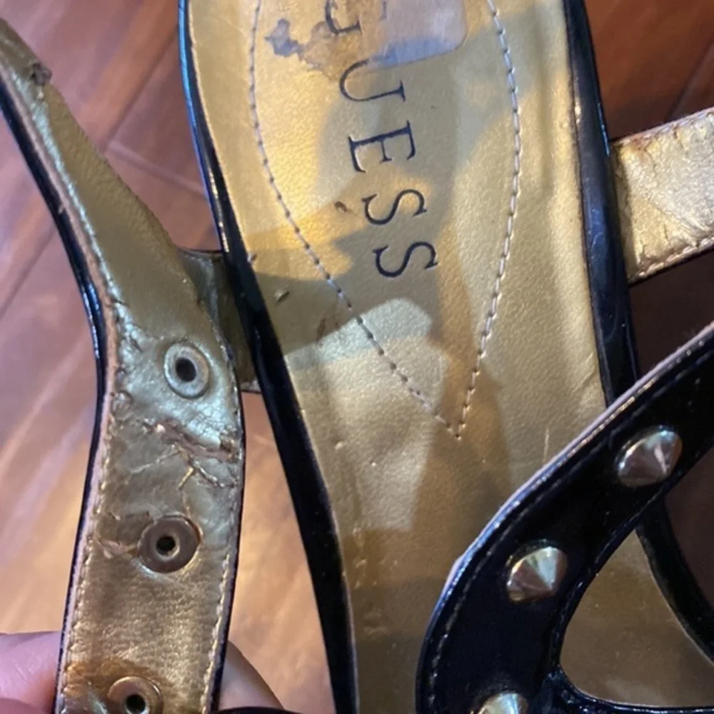 GUESS Black Studded Cork Wedge Sandals Size 8M Platform